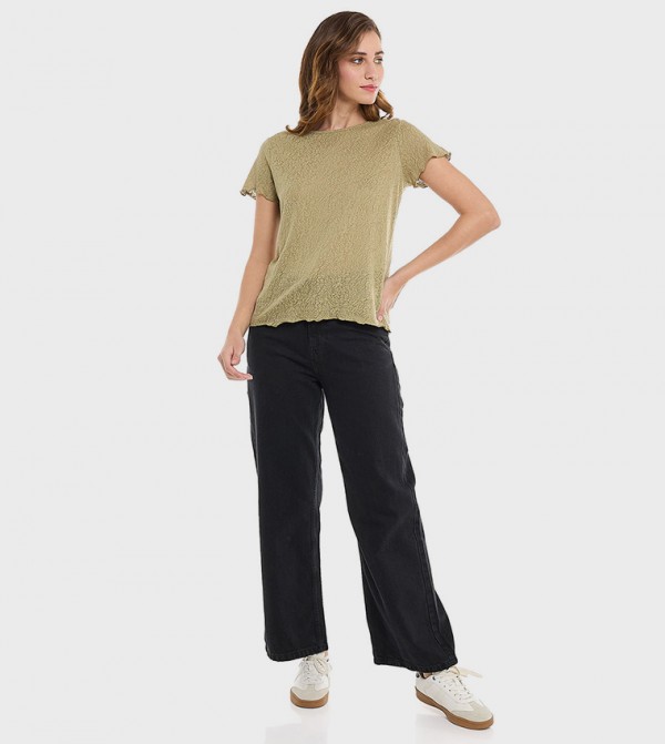 Solid Wide Leg Jeans with Button Closure