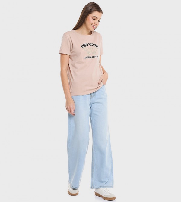 Faded Wide Leg Jeans with Button Closure