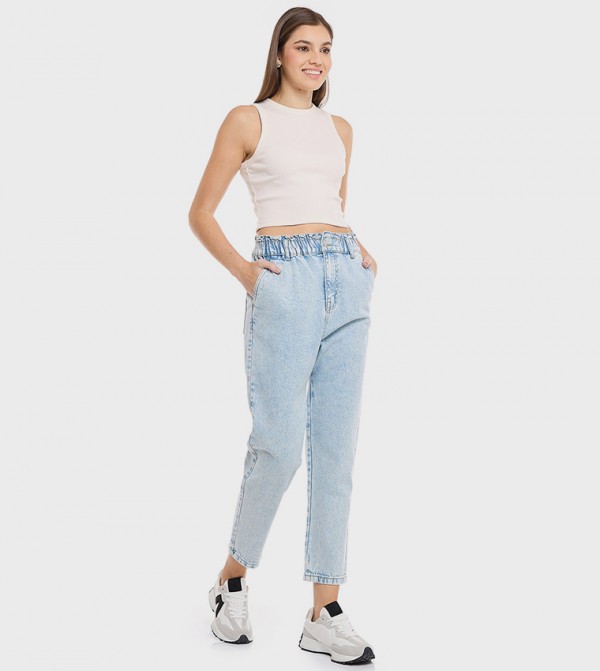 Faded Tapered Fit Jeans with Button Closure