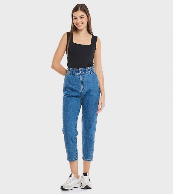 Faded Tapered Fit Jeans with Button Closure