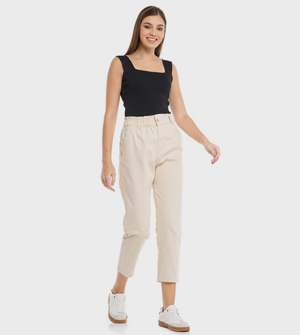 Solid Tapered Fit Jeans with Button Closure