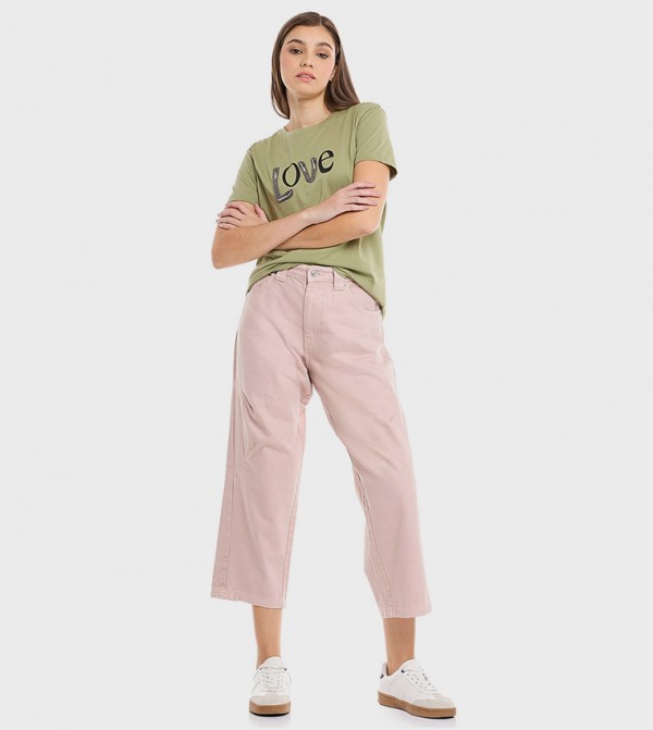 Solid Cropped Jeans with Button Closure