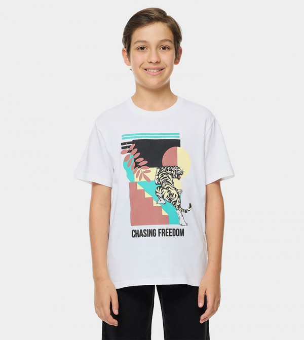 Printed T-Shirt with Crew Neck and Short Sleeves