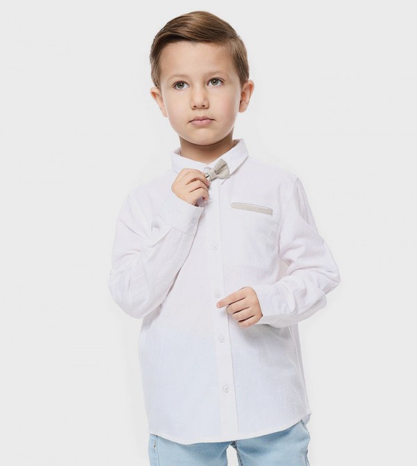 Solid Shirt with Classic Collar and Long Sleeves