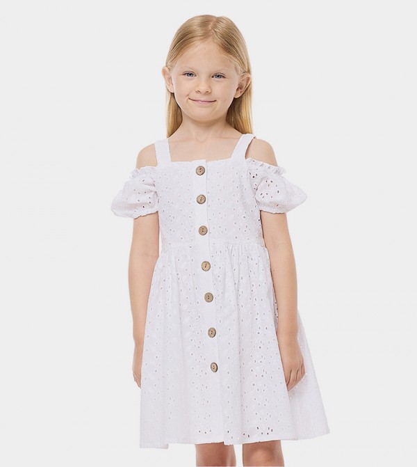 Schiffli Cold Shoulder Mini Dress