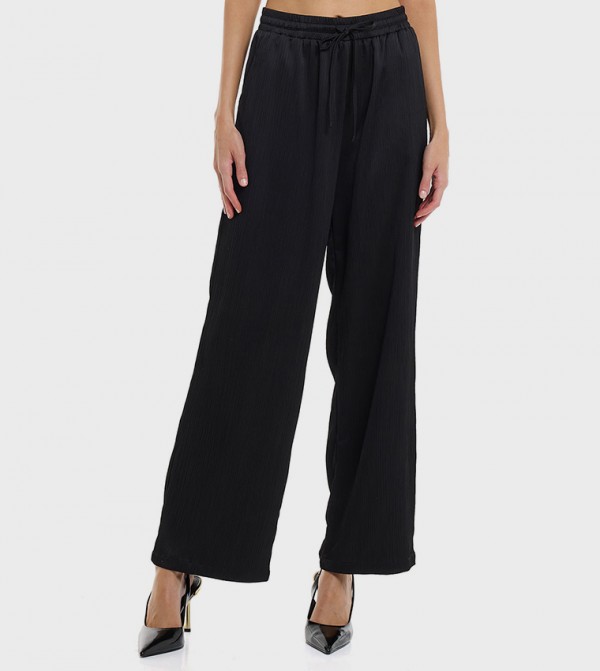 Solid Wide Leg Pants with Drawstring Waist
