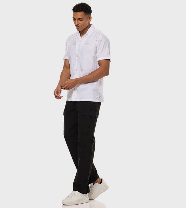 Solid Cargo Pants with Button Closure