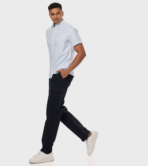 Solid Cargo Pants with Button Closure