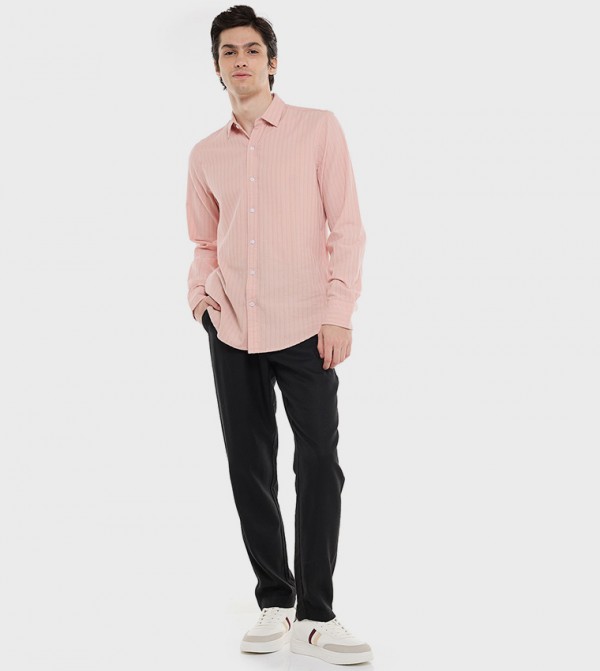 Textured Pants with Drawstring Waist