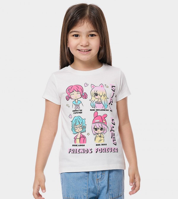 Printed T-Shirt with Crew Neck and Short Sleeves