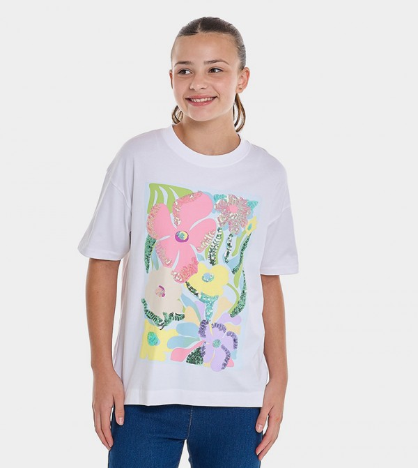 Sequins T-Shirt with Crew Neck and Short Sleeves