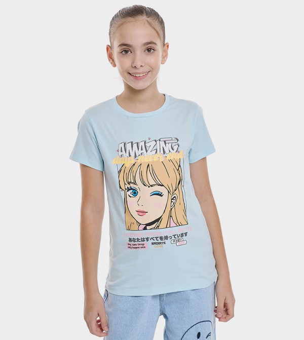 Printed T-Shirt with Crew Neck and Short Sleeves