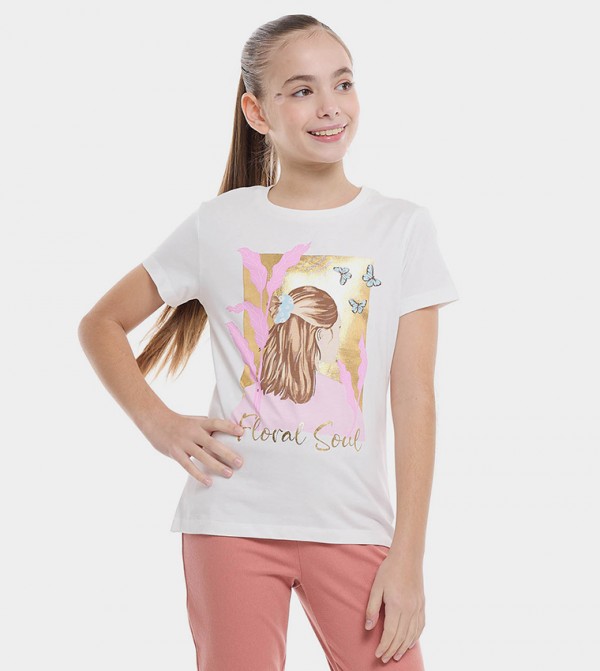 Printed T-Shirt with Crew Neck and Short Sleeves