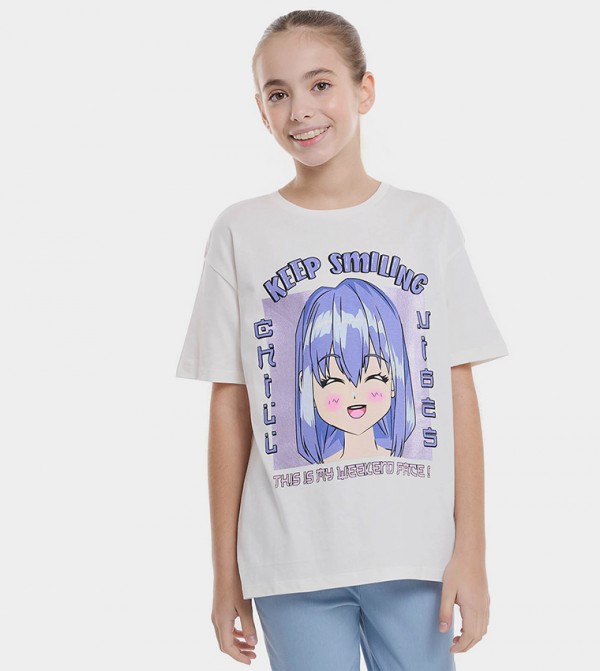 Printed T-Shirt with Crew Neck and Short Sleeves