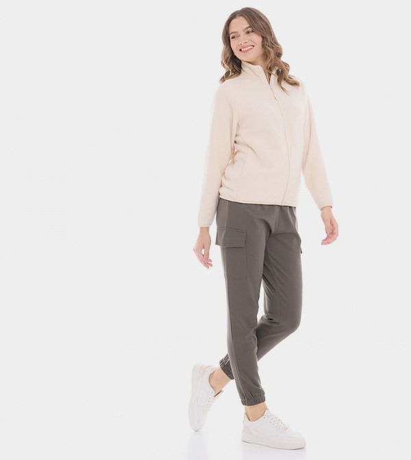 Solid Cargo Joggers with Drawstring Waist