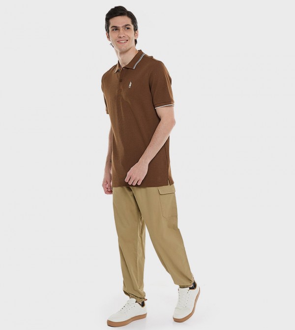 Solid Cargo Jogger Pants with Button Closure