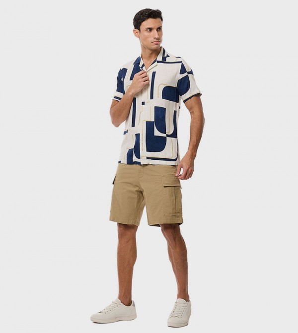 Solid Cargo Shorts with Button Closure