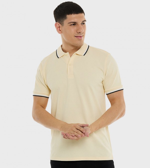 Contrast Trim Polo T-Shirt with Short Sleeves