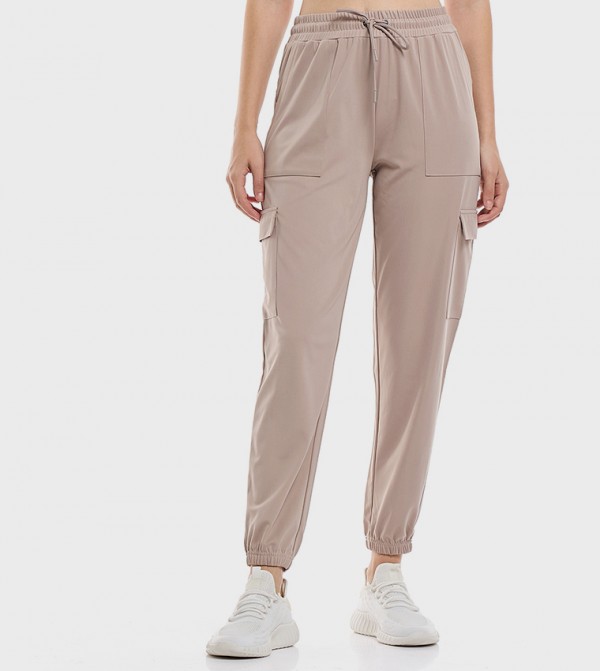 Solid Cargo Joggers with Drawstring Waist