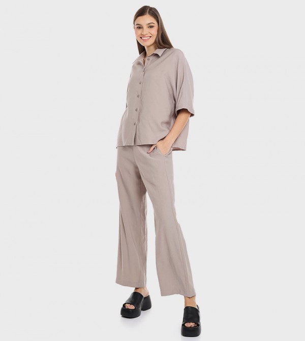 Solid Wide Leg Pants with Drawstring Waist