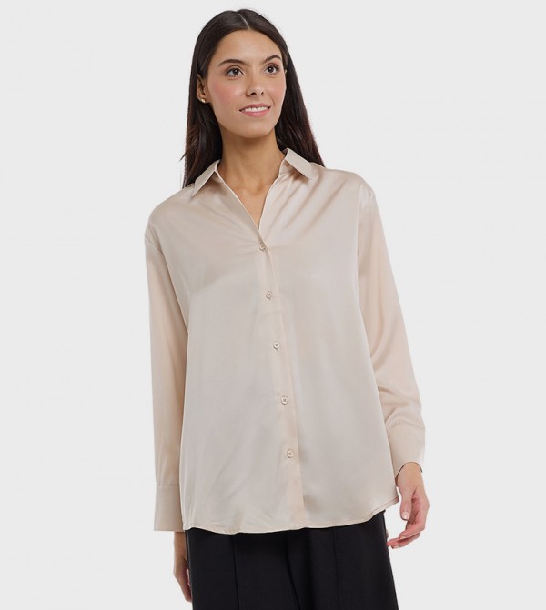 Solid Satin Shirt with Classic Collar