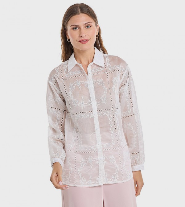 Embroidered Classic Collar Bishop Sleeves Shirt