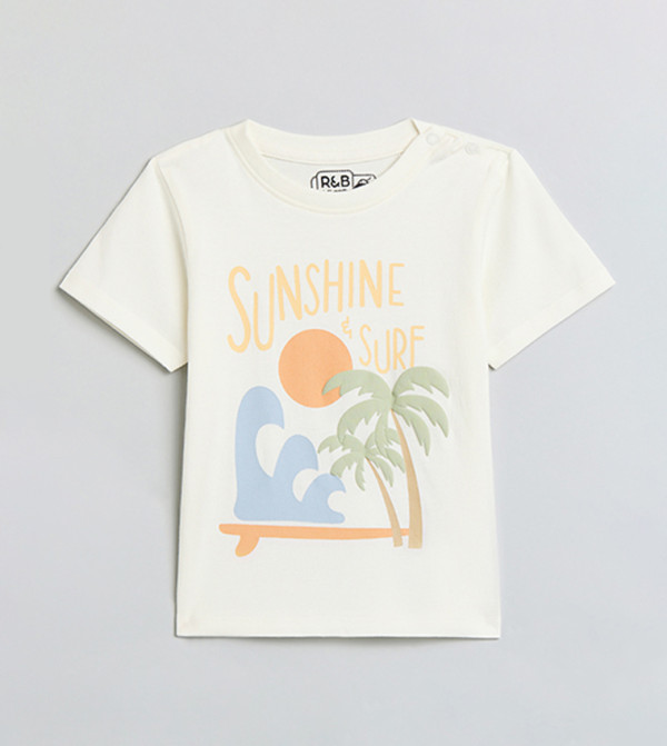 تيشيرت كم قصير بقبة مستديرة بطبعة جرافيك