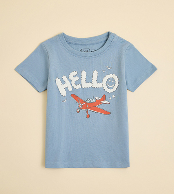 تيشيرت كم قصير بقبة مستديرة وطبعة