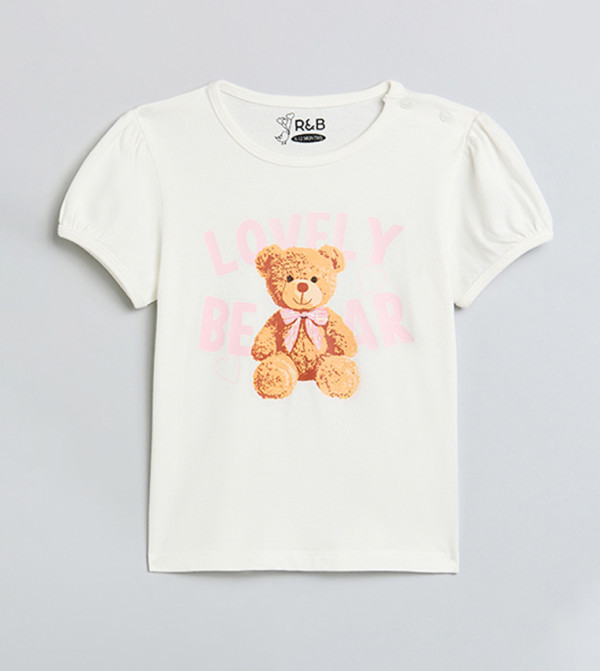 Printed Top with Crew Neck and Puff Sleeves