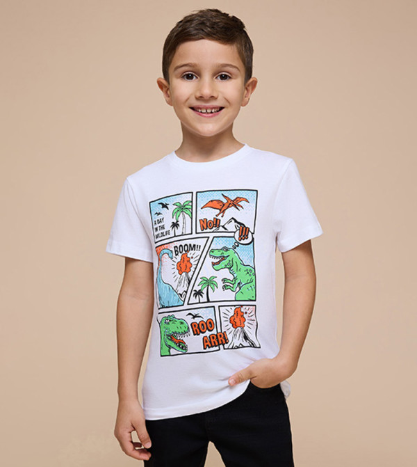 Printed T-Shirt with Crew Neck and Short Sleeves