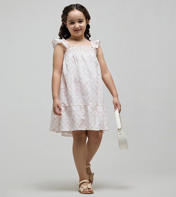 فستان شيفلي كم مكشكش بقبة مربعة 