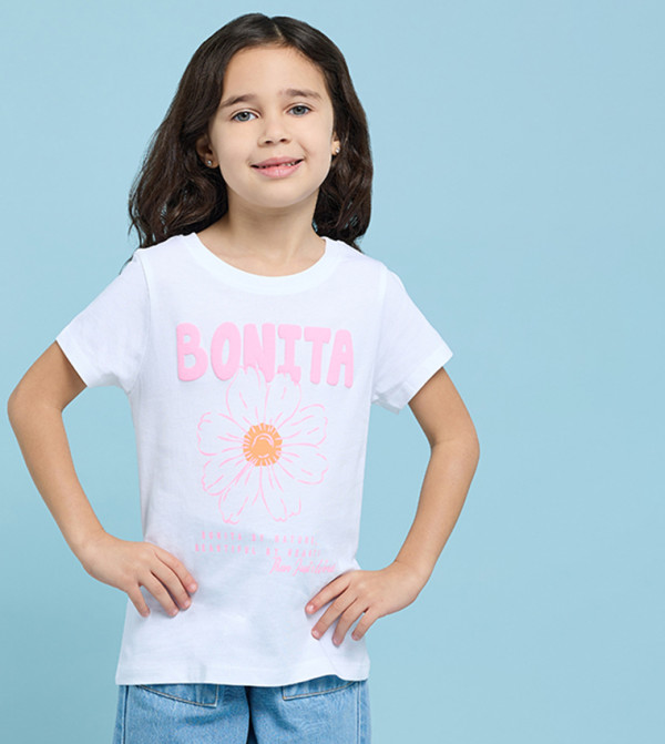 تيشيرت كم قصير بقبة مستديرة بطبعة