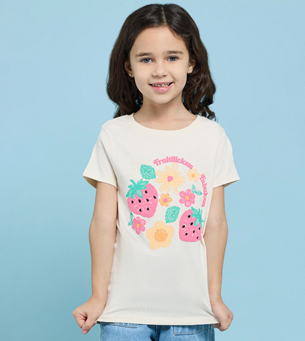 Printed T-Shirt with Crew Neck and Short Sleeves