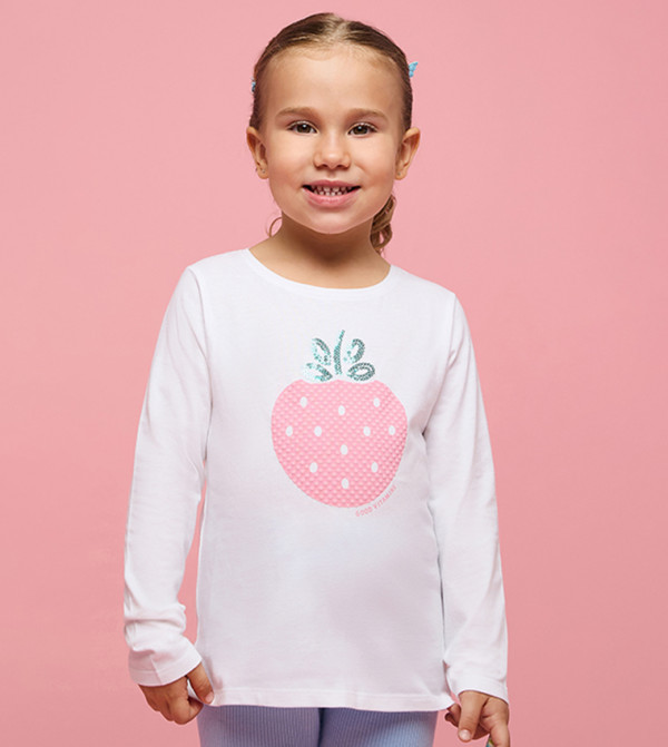 Sequined T-Shirt with Crew Neck and Long Sleeves