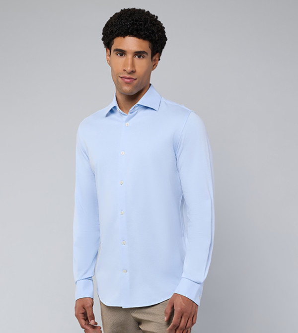 Solid Shirt with Classic Collar and Long Sleeves