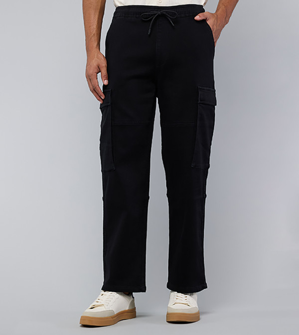 Solid Cargo Jeans with Drawstring Waist