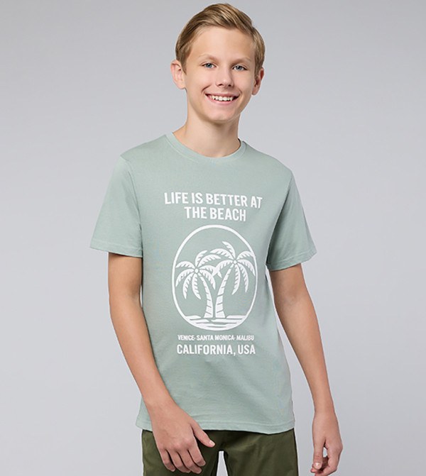 تيشيرت كم قصير بقبة مستديرة وطبعة