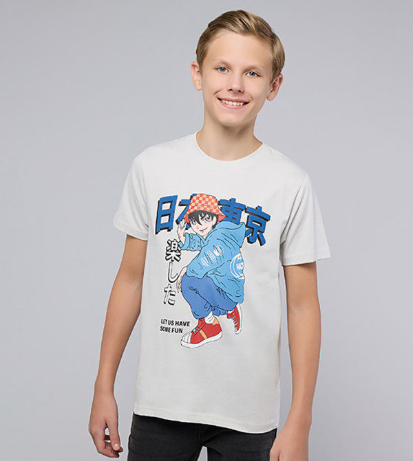 Printed T-Shirt with Crew Neck and Short Sleeves