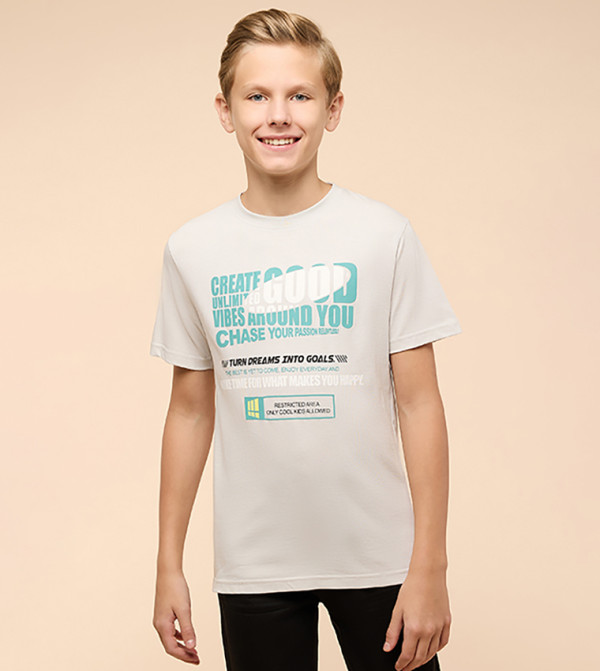 Printed T-Shirt with Crew Neck and Short Sleeves