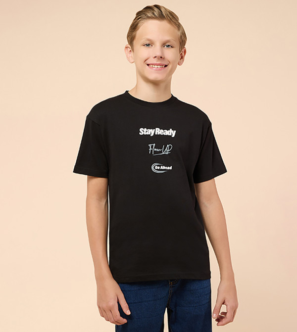 Printed T-Shirt with Crew Neck and Short Sleeves