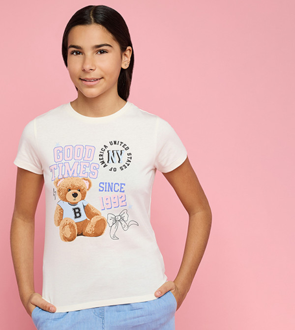 Printed T-Shirt with Crew Neck and Short Sleeves