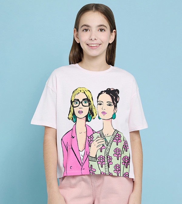 Graphic Print T-Shirt with Crew Neck and Short Sleeves