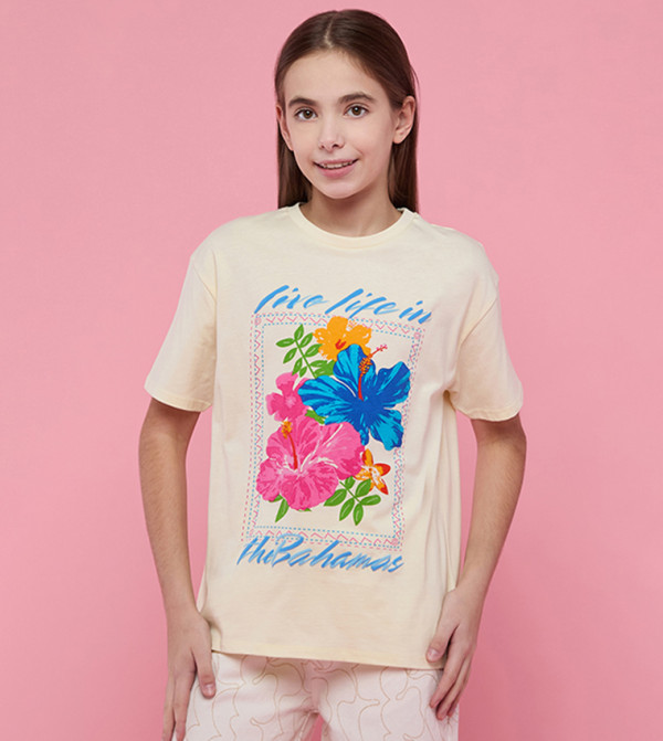 Printed T-Shirt with Crew Neck and Short Sleeves