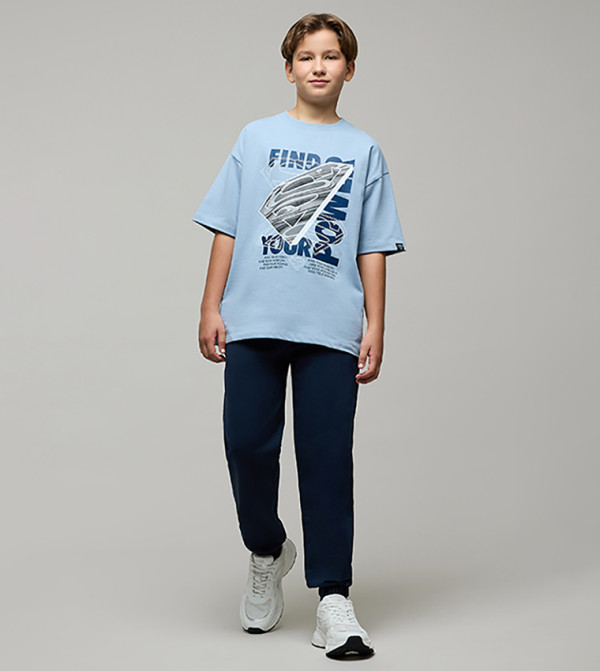 تيشيرت كم قصير بقبة مستديرة وطبعة