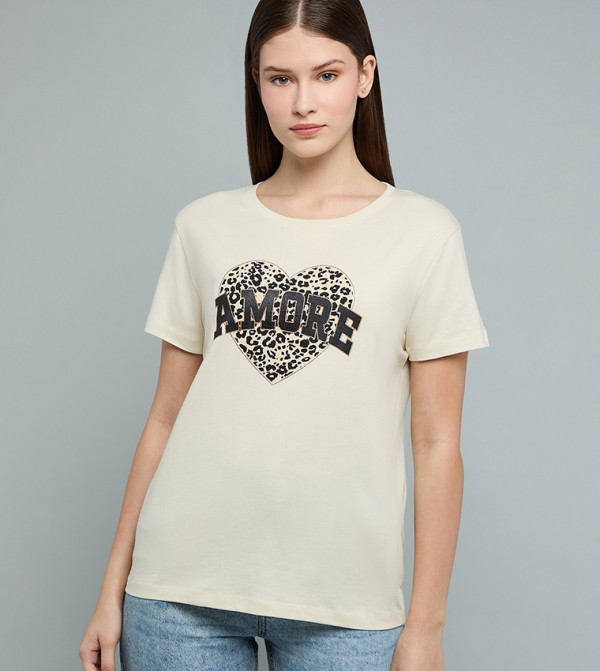 Printed T-Shirt with Crew Neck and Short Sleeves