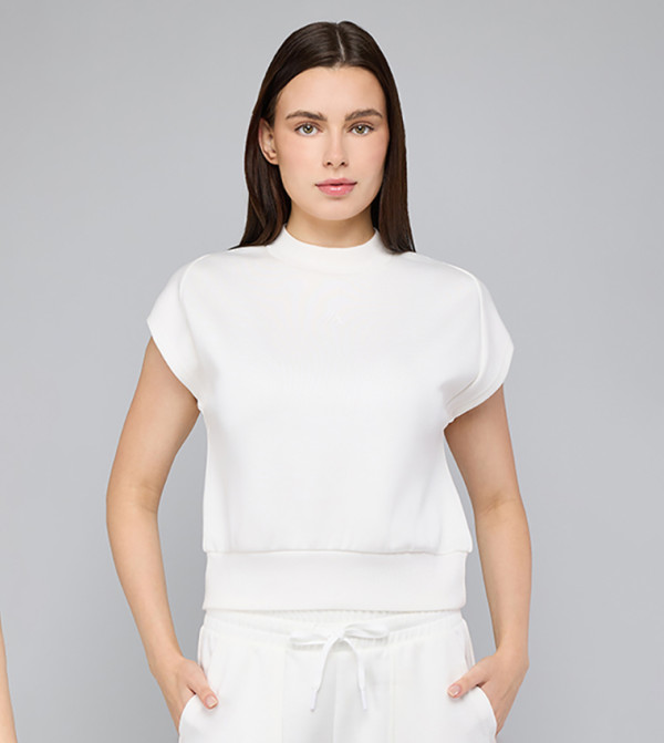 Solid Top with Mock Neck and Short Sleeves