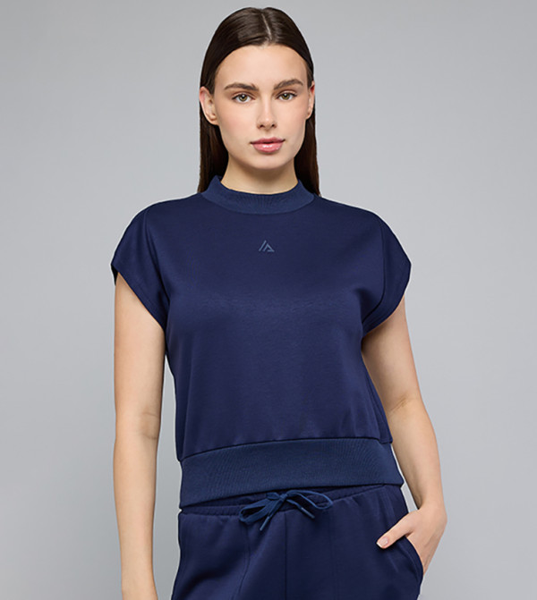 Solid Top with Mock Neck and Short Sleeves