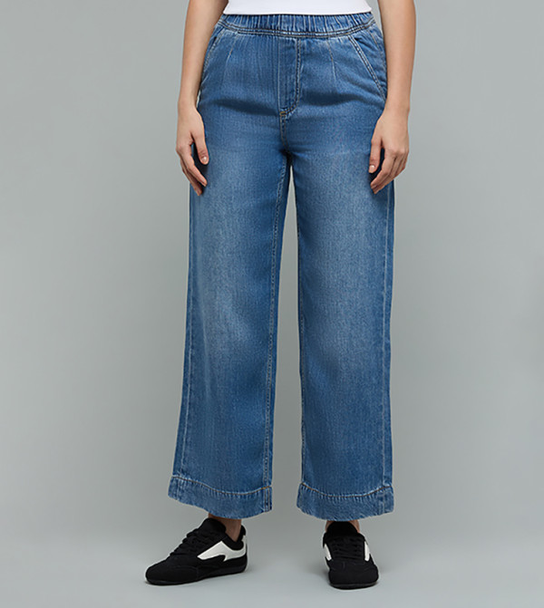 Washed Wide Leg Jeans with Elastic Waist