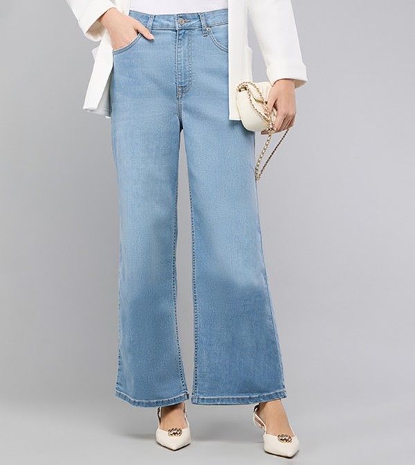 Washed Flared Jeans with Button Closure