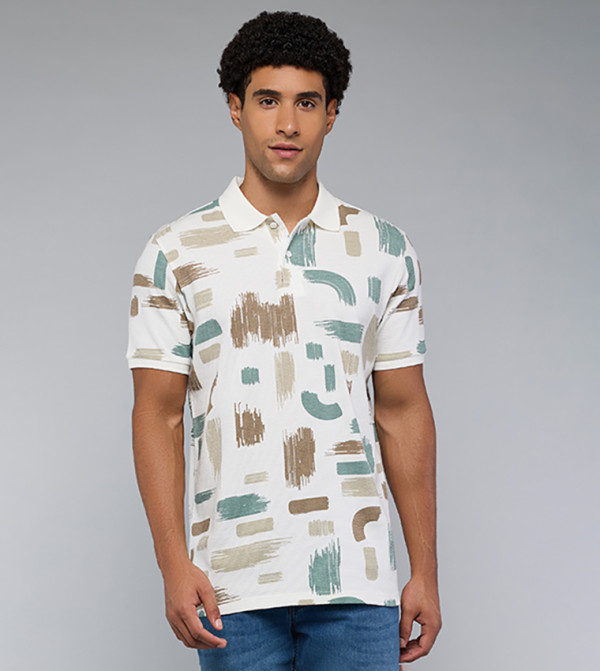 Patterned Polo T-Shirt with Short Sleeves